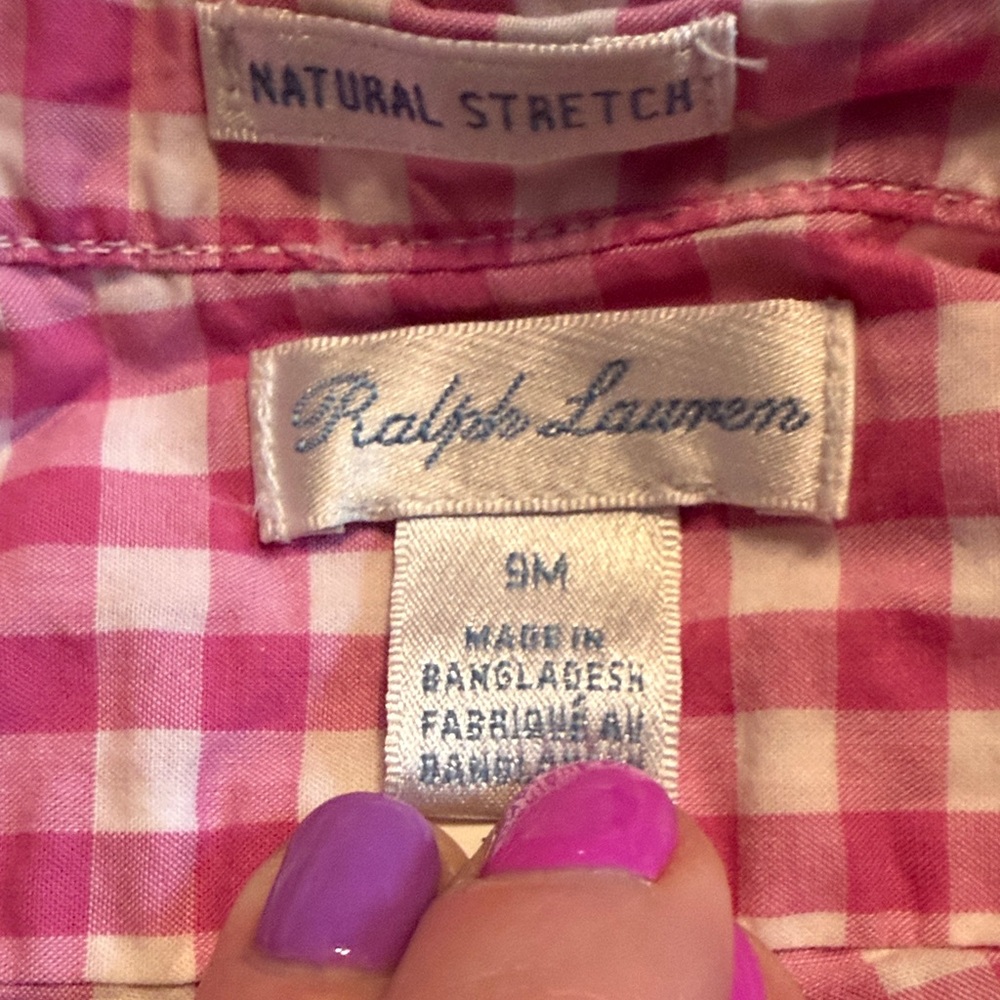 🚨Ralph Lauren🚨 Pink and White Checkered Kids Button-Down Shirt - Picture 2 of 4